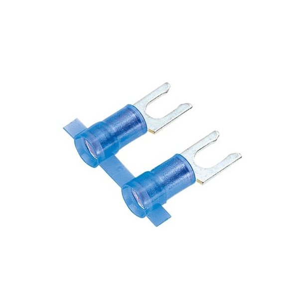 Fork Terminal, #10 Stud Size, 14 AWG, 600 V, Nylon Insulated, Blue, Crimp Termination Only, 3000 PK